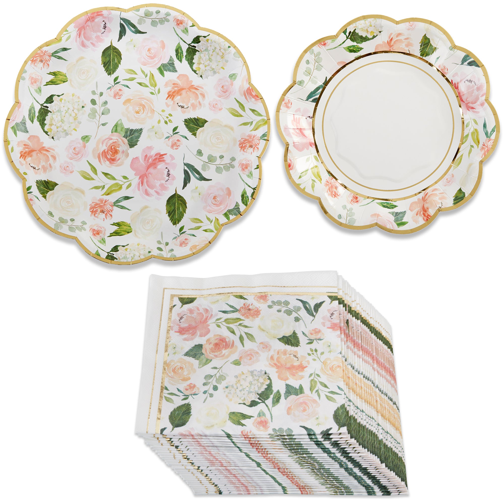 Pink Floral Brunch 62-Piece Tableware Set for 16 Guests | Elegant Dinnerware Kit for Bridal Shower, Baby Shower & Garden Party | 00264NA KIT
