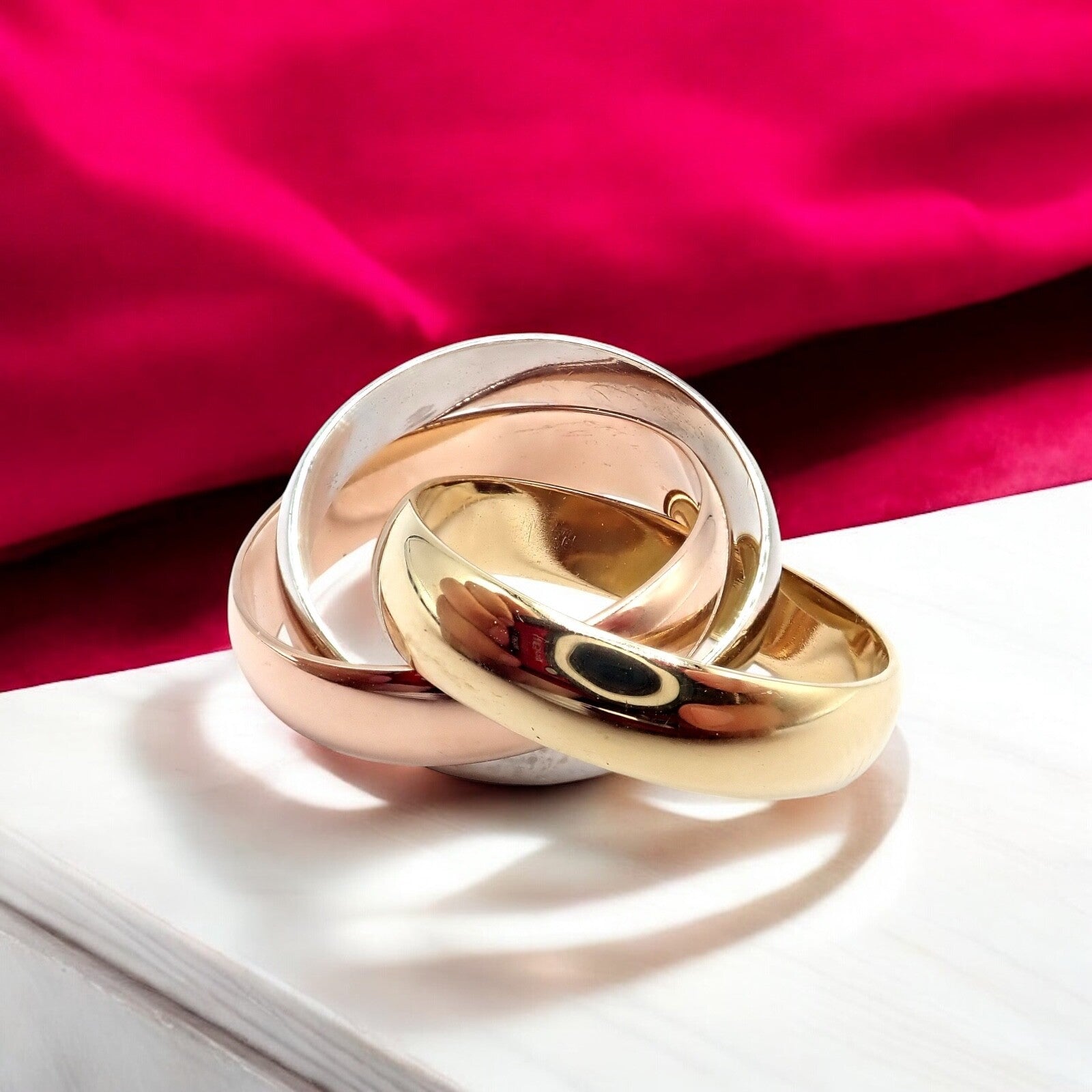 Authentic Cartier Trinity 18K Tri-Color Gold Wide Band Ring Size 55 (7.25 US) with Certificate - Luxury Wedding, Anniversary & Gift Jewelry for Women