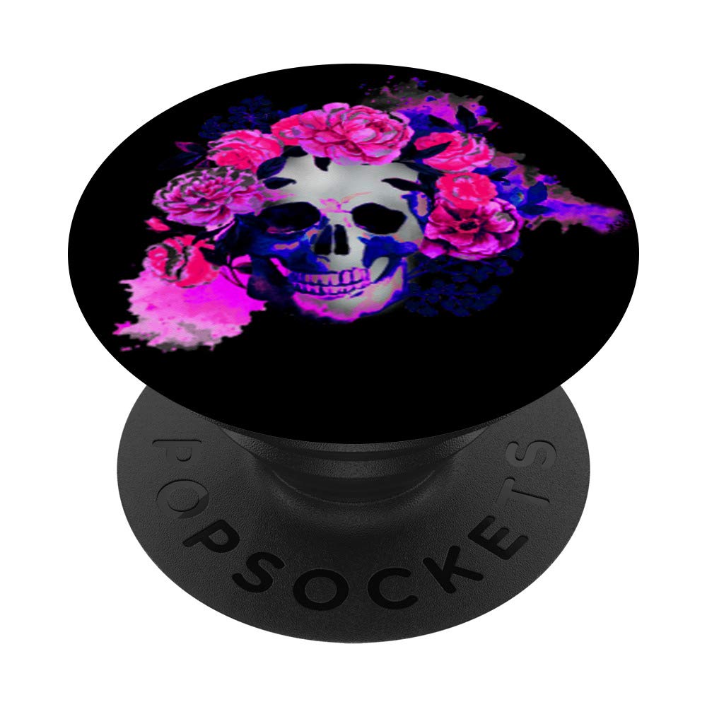Women's & Girls' Skull with Flowers PopGrip - Swappable Phone Grip for iPhone, Samsung & Tablets - Cute Phone Accessory for Teens, School, Work & Everyday Use
