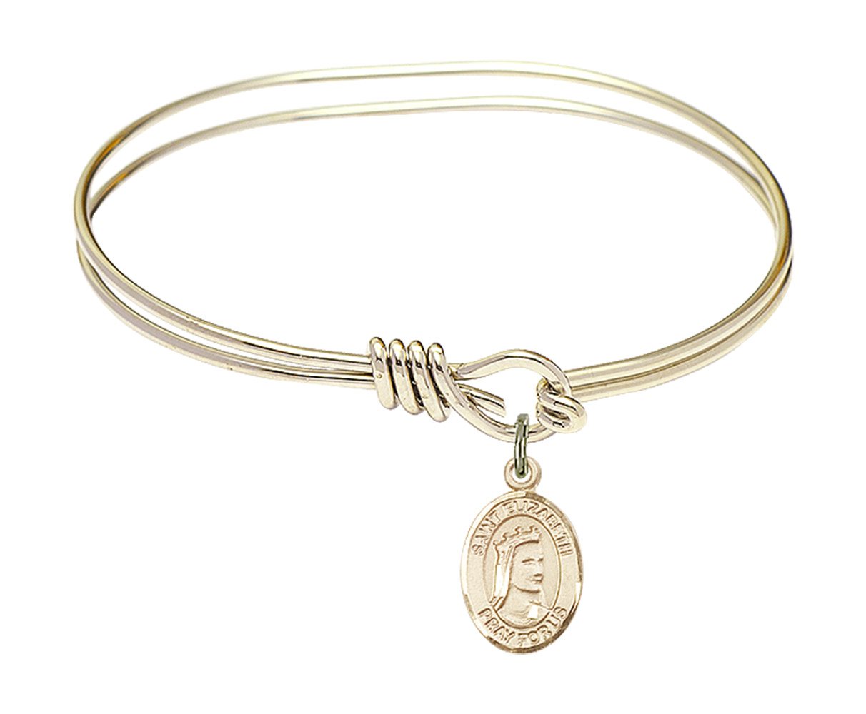 Gold-Filled Oval Eye Hook Bangle Bracelet with St. Elizabeth of Hungary Charm - Elegant Religious Jewelry for Women - Perfect for Church, Weddings & Daily Wear - Ideal for Prayer, Gifts & Faithful Fashion Accessories