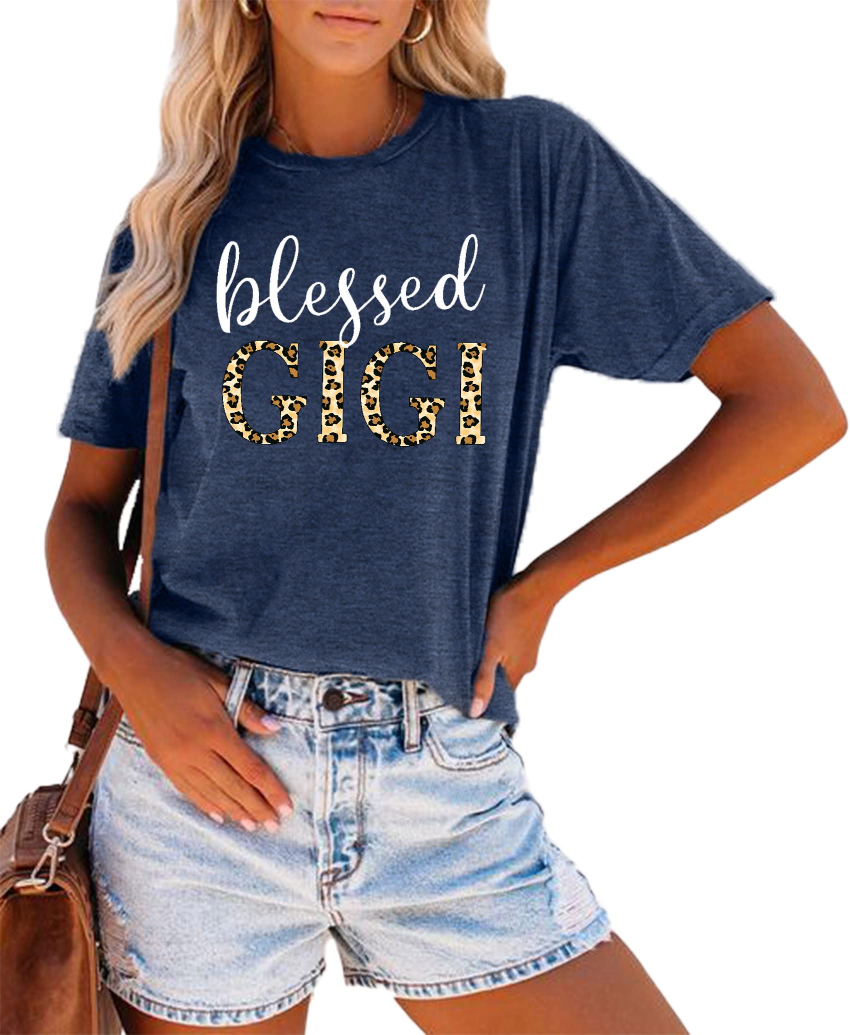 Blessed Gigi T-Shirt for Grandma - Women's Leopard Print Graphic Tee - Cute Mimi Gigi Shirt for Grandmothers - Perfect for Family Reunions & Birthday Gifts