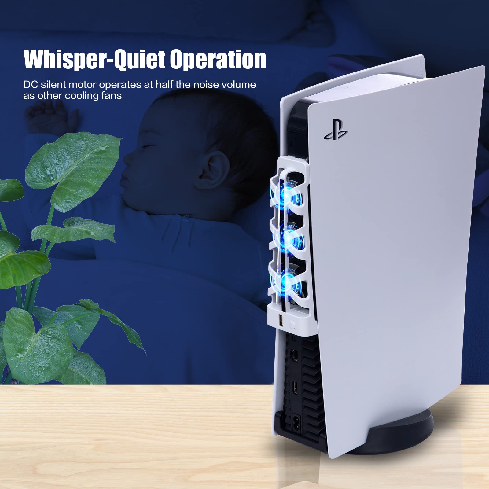 Upgraded PS5 Cooling Fan with LED Light & USB Port - Ultra Quiet Cooling System for Sony PS5 Digital/Disc Edition - White (Compatible with PS5 Only) - Perfect for Gaming, Streaming & Long Play Sessions