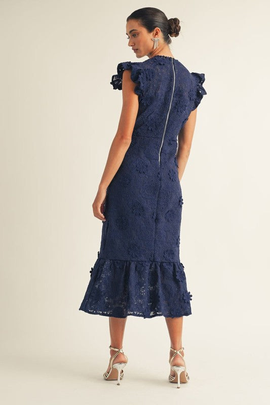 Reese Navy Lace Dress for Women - Elegant Floral Embroidery Party Cocktail Dress | Perfect for Weddings, Date Nights & Special Occasions