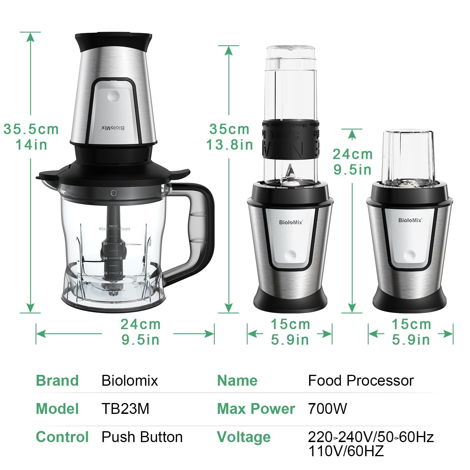 BioloMix 700W Blender and Food Processor Combo - 7-in-1 Multi-Function Kitchen Appliance for Juicing, Grinding, Chopping & Mixing | Perfect for Smoothies, Coffee Spice, Meat & Fruits | Compact & Portable for Home, Office & Travel Use
