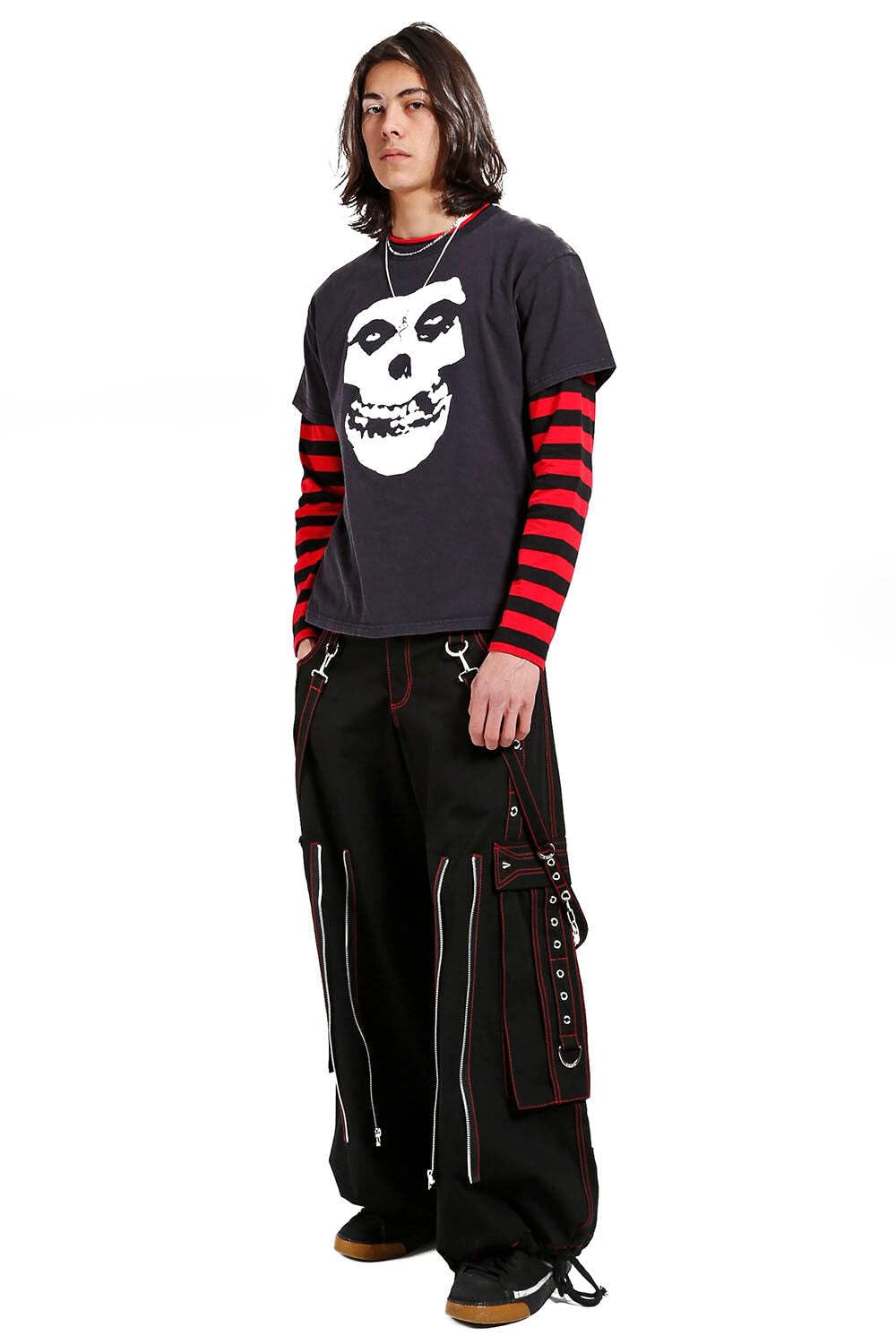 Tripp Black & Red Skull Print Back Up Pants - Gothic Punk Streetwear for Concerts, Halloween & Alternative Fashion
