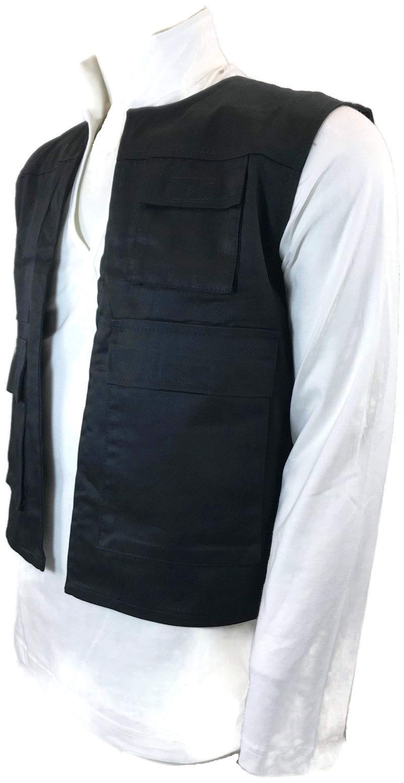 Star Wars Han Solo ANH Costume - Black Vest & White Long Sleeve Shirt Set for Cosplay, Halloween & Movie Reenactments