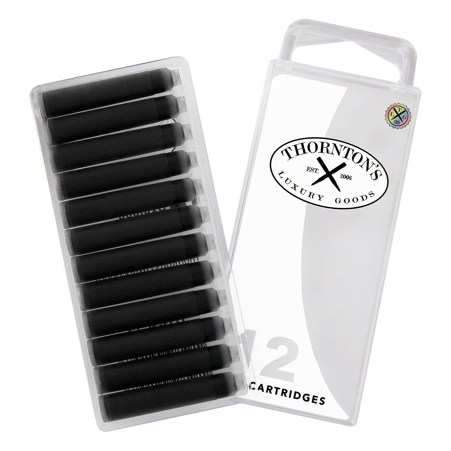 Thornton's Luxury Fountain Pen Ink Cartridges - Pack of 12 Standard International Short Refills in Ultimate Gray | pH Neutral Ink for All Brand Calligraphy Pens | Perfect for Professional Writing, Journaling & Gift Giving