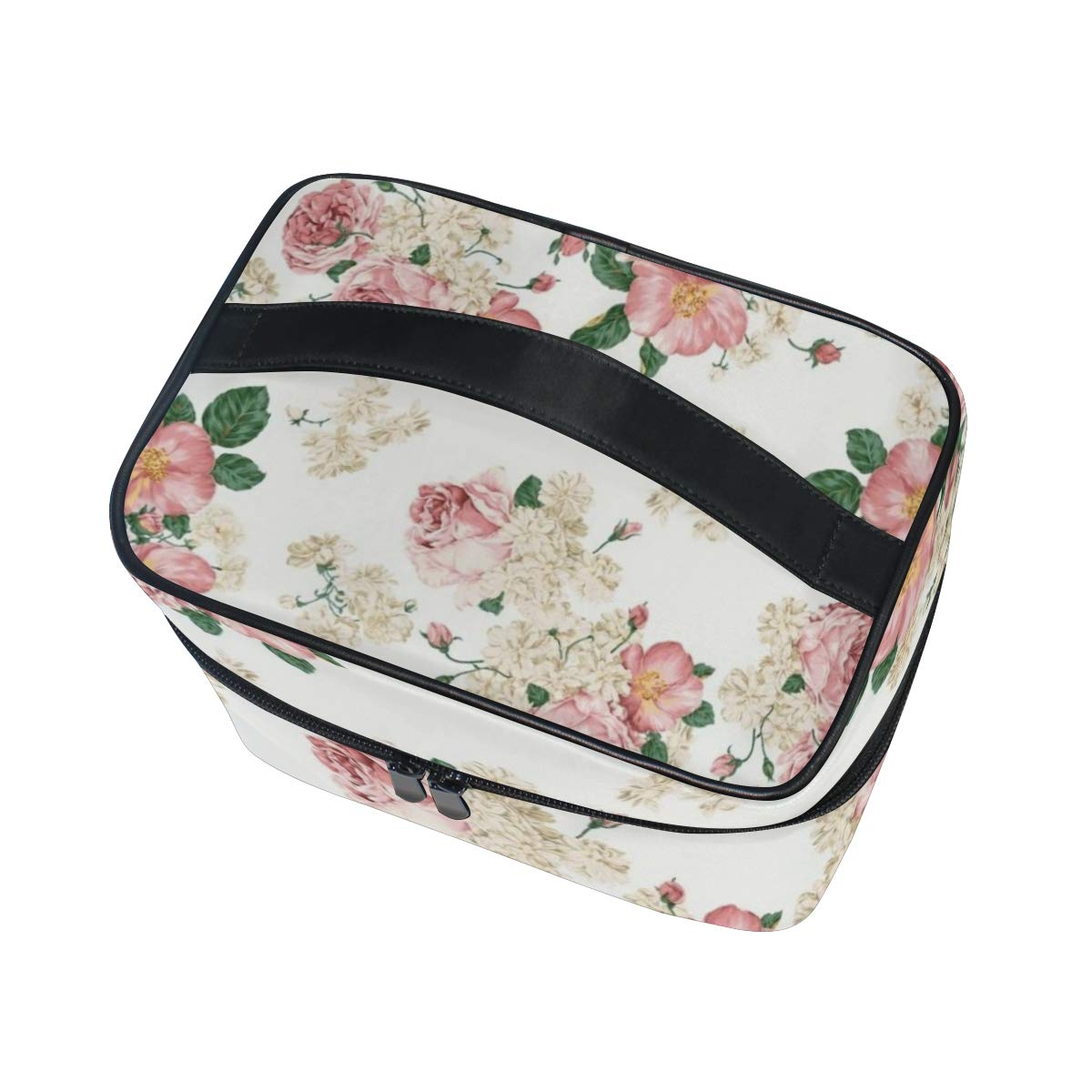 Premium Travel Makeup Bag with Handle - Waterproof Portable Cosmetic Organizer for Women, Floral Design - Perfect for Vacation, Gym & Daily Essentials Storage