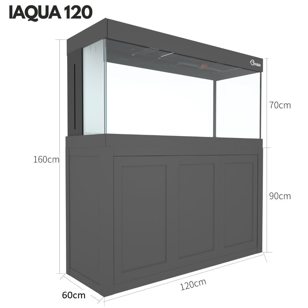 IAQUA 120 Gallon Crystal Clear Glass Aquarium with Sump & Aluminum Cabinet - Premium Saltwater & Reef Tank for Home or Office Decor