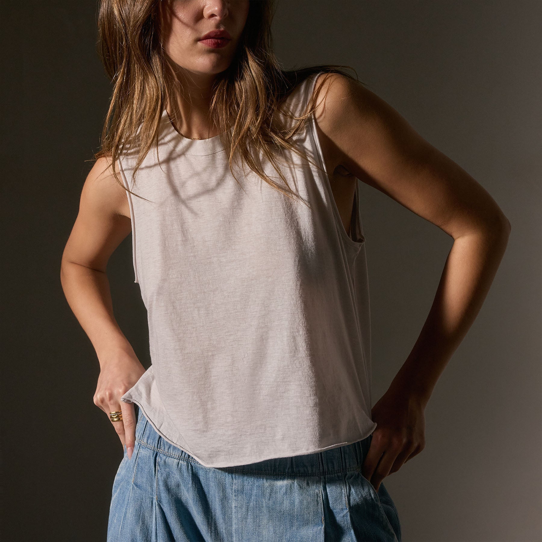 Women's Cotton Linen Silk Shell Top - Light Mist Color | Breathable Summer Blouse for Casual Wear & Office Outfits