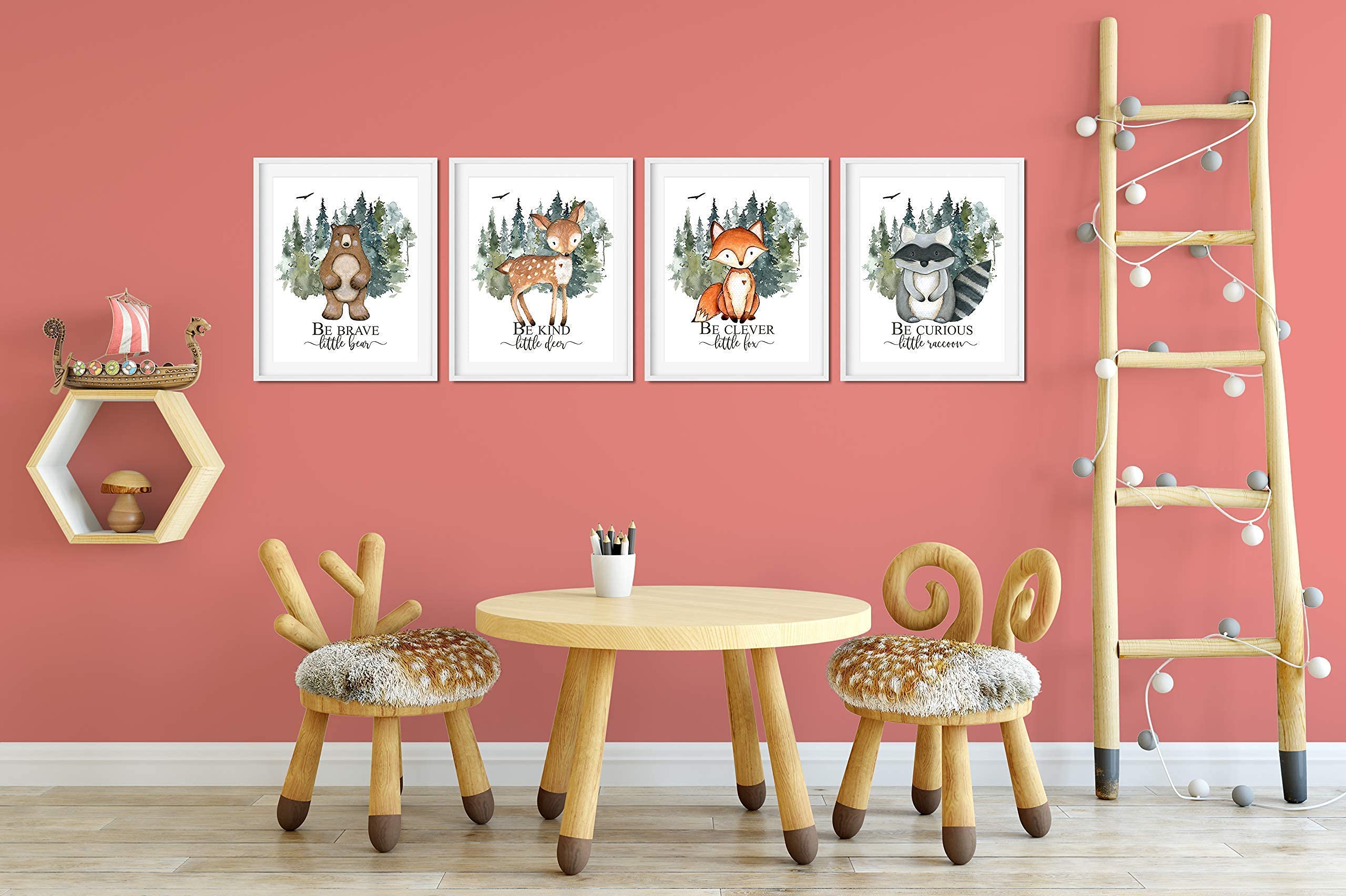 Woodland Nursery Wall Decor for Boys - Set of 4 Unframed 8x10 Prints - Baby Boy Room Decorations for Bedroom & Nursery - Perfect for Baby Showers, Gender Reveals, and Kids Room Themes