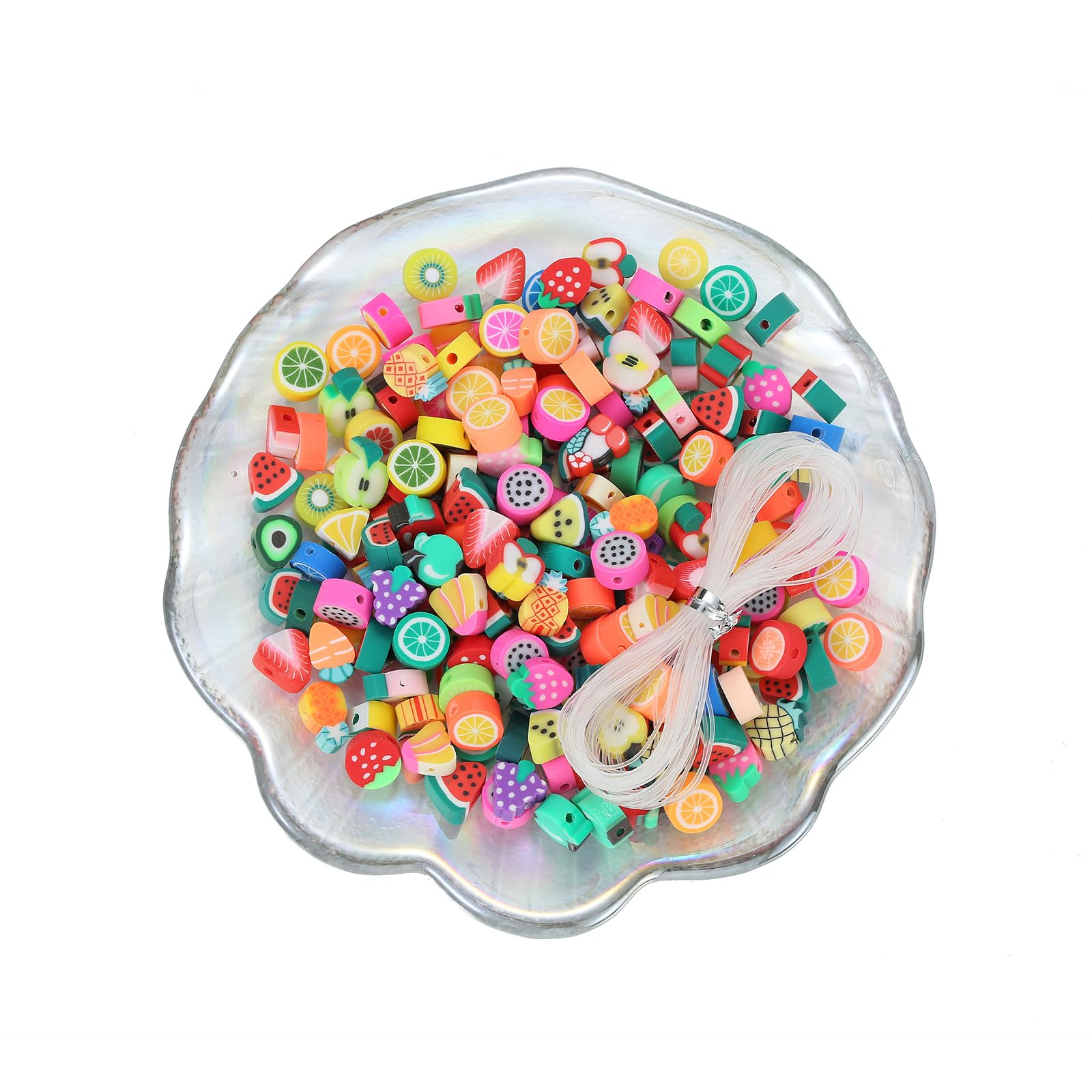 100pcs Mixed Fruit Polymer Clay Spacer Beads for DIY Jewelry Making - Bracelet, Necklace & Hair Accessories Kit (Assorted Fruit Designs) | Perfect for Women's Handmade Crafts, Gift Making & Boho Style Jewelry Projects