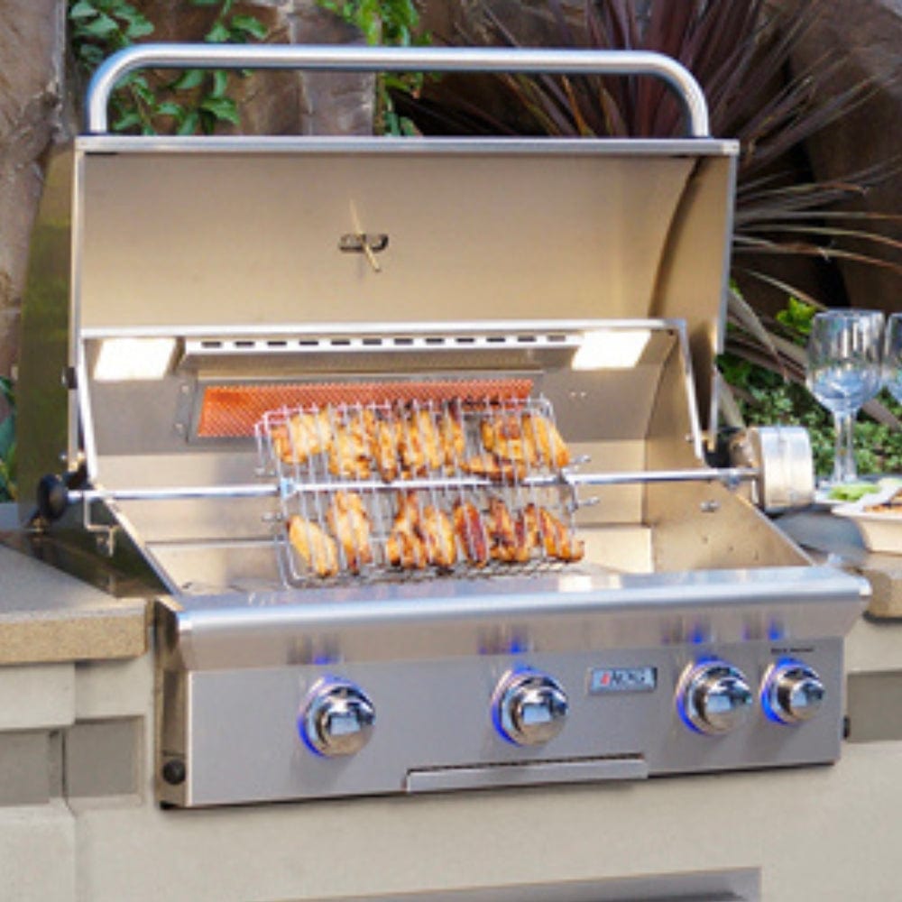30 Inch American Outdoor Built-In Gas Grill - L Series with Backburner & Rotisserie Kit for Backyard BBQ, Patio Cooking & Outdoor Entertaining