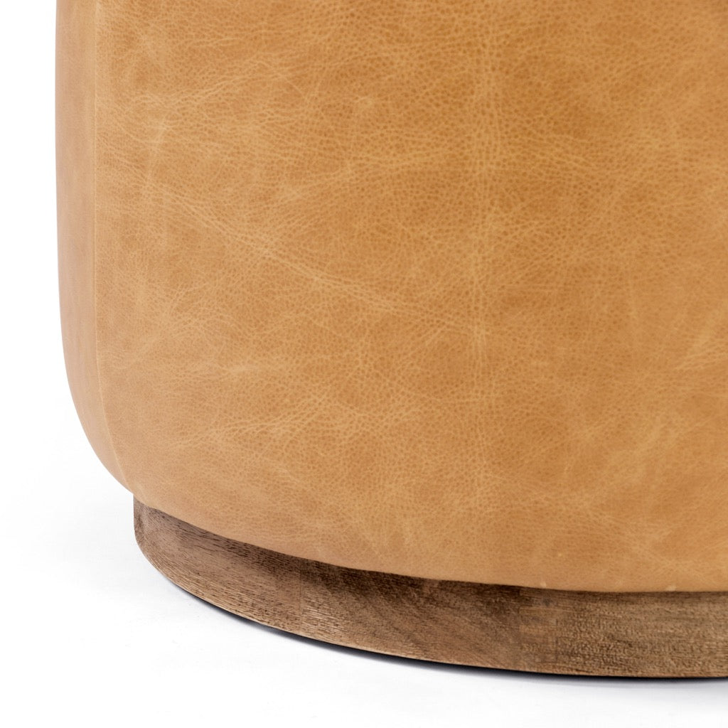 Sinclair Round Ottoman Stool - Butterscotch Leather Footrest Pouf for Living Room, Bedroom & Nursery - Perfect for Extra Seating & Home Decor