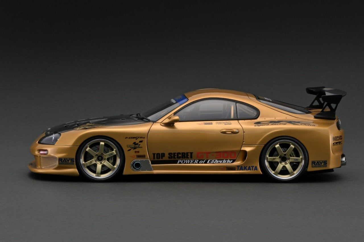 1:18 Scale Toyota Supra JZA80 TOP SECRET GT 300 Diecast Model Car - Gold Collector's Edition for Display & Racing Enthusiasts - Perfect for Home Office Decor, Car Shows & Gift Giving