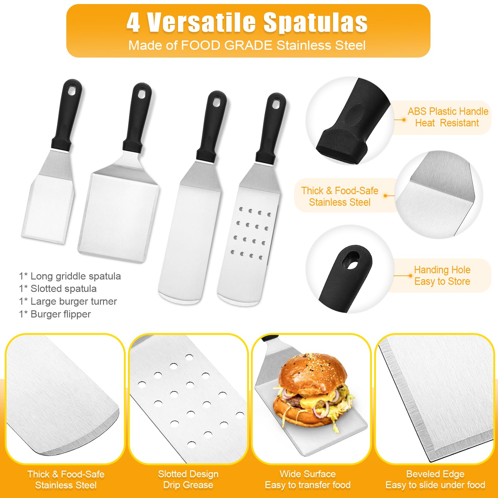 10PCS Griddle Accessories Kit - Flat Top Grill Tools Set with Smash Burger Press, Enlarged Spatulas & Scraper - Compatible with Blackstone & Camp Chef Grills - Perfect for Outdoor BBQ, Camping & Backyard Cooking