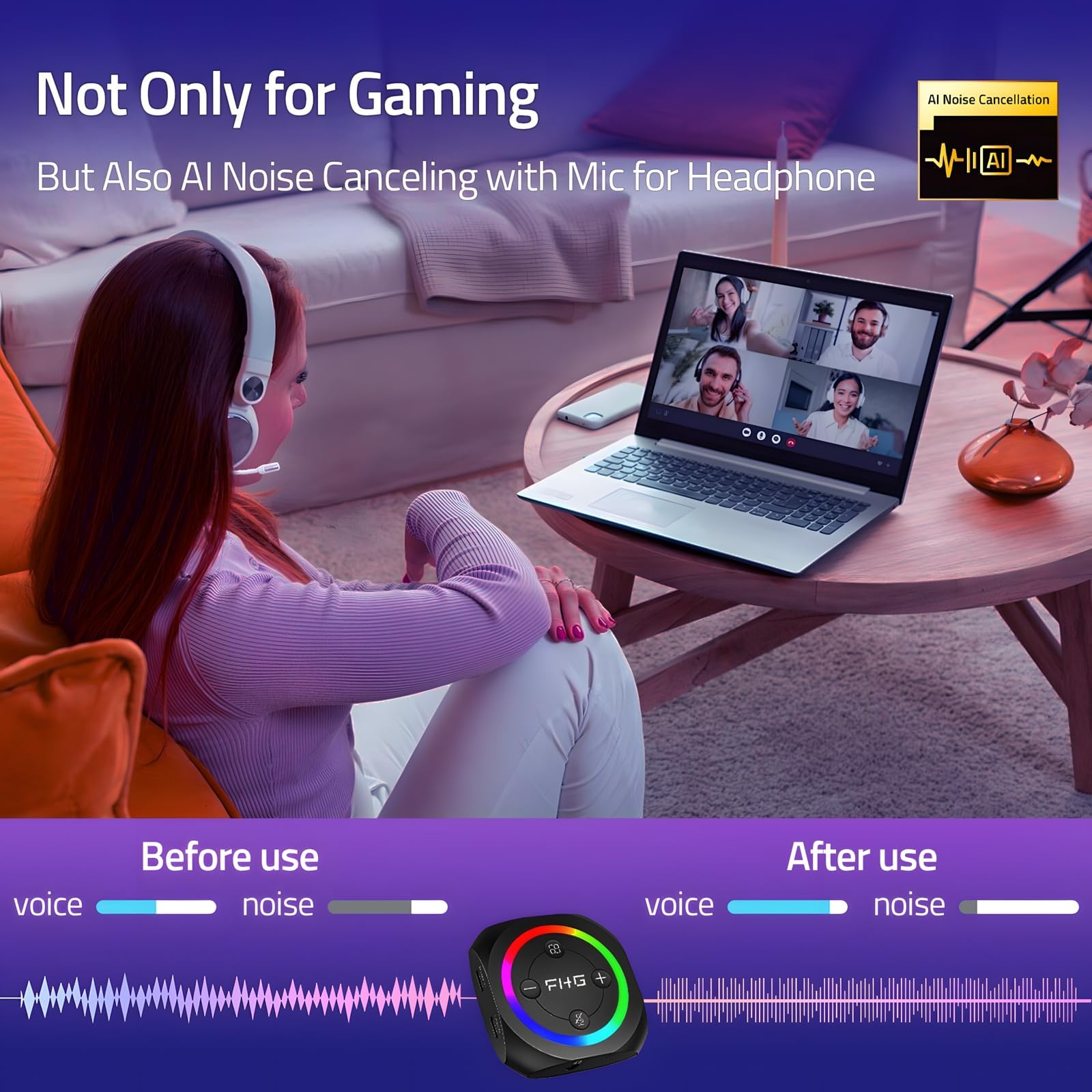 FHG DAC External USB Sound Card - 7.1 Virtual Surround Sound Gaming DAC with 5-in-1 Hub | AI Noise Cancellation for Gaming Headsets, PS4, PS5, Xbox One | Perfect for Competitive Gaming & Streaming Setup