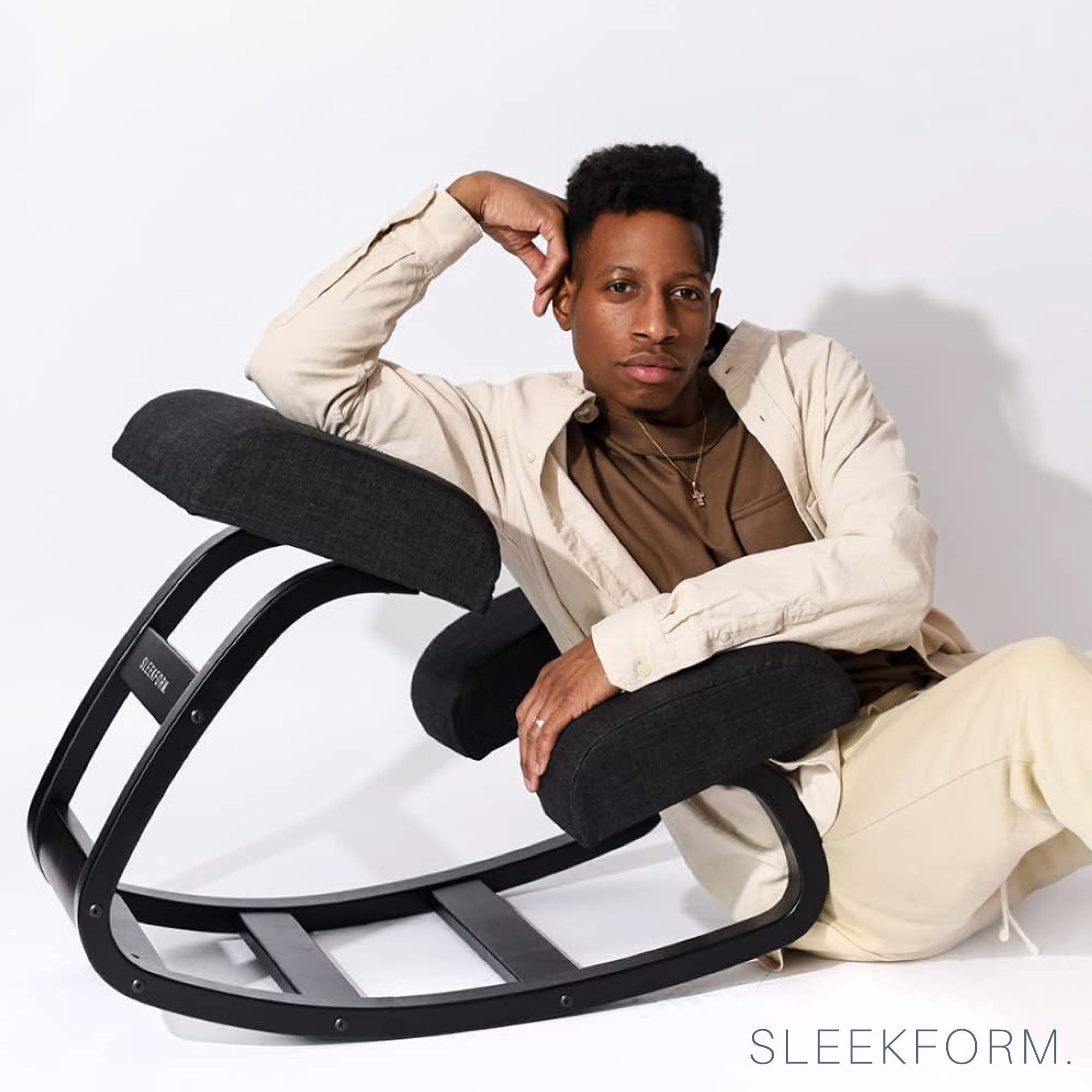 SLEEKFORM Ergonomic Kneeling Chair - Adjustable Rocking Wood Knee Stool for Back Pain Relief & Posture Correction | Orthopedic Balance Seat with Thick Cushions for Home, Office & Meditation Use