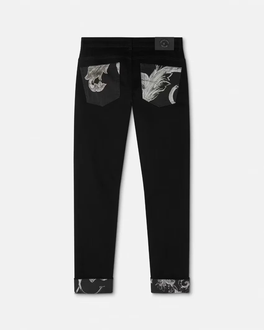 Versace Jeans Couture Outline Barocco Slim Fit Jeans for Men - Stylish Designer Denim Pants for Casual Wear & Night Out