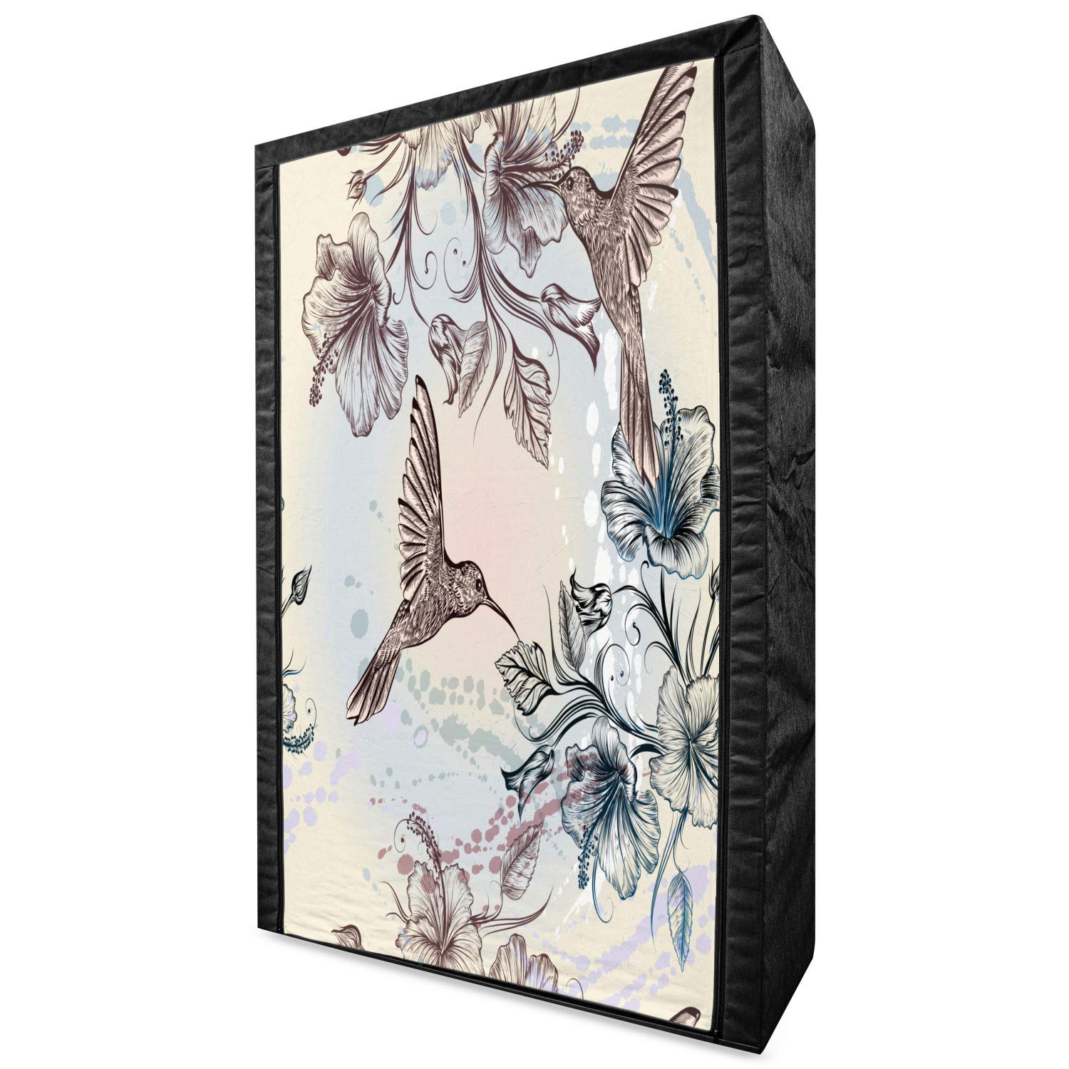 Ambesonne Hummingbird Portable Fabric Wardrobe - Vintage Birds & Hibiscus Floral Print Clothing Organizer with Shelves, 42.5