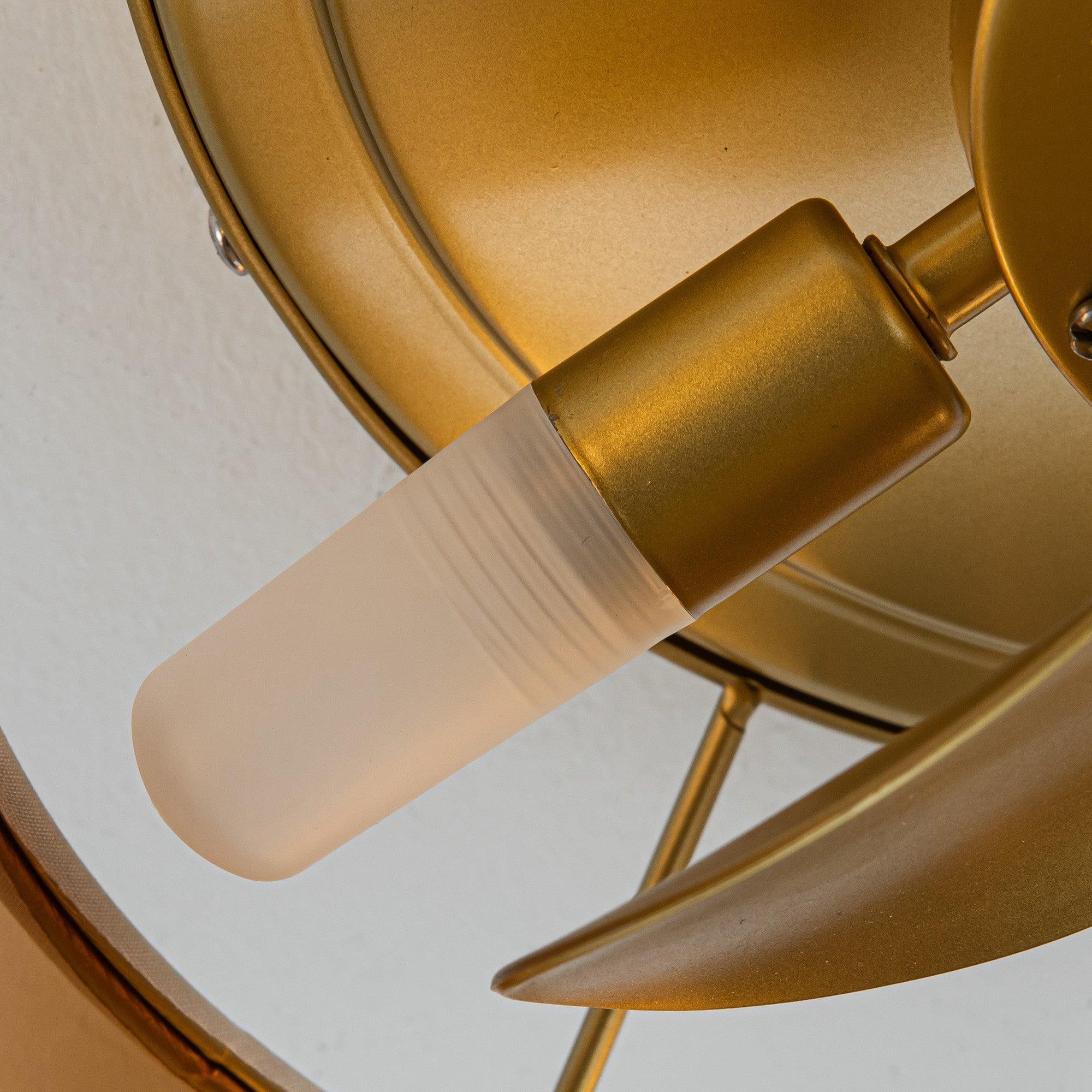 13 Inch Gold Flush Mount Ceiling Fan with LED Light and Remote Control - Modern Low Profile Design for Bedroom, Living Room, and Office Spaces