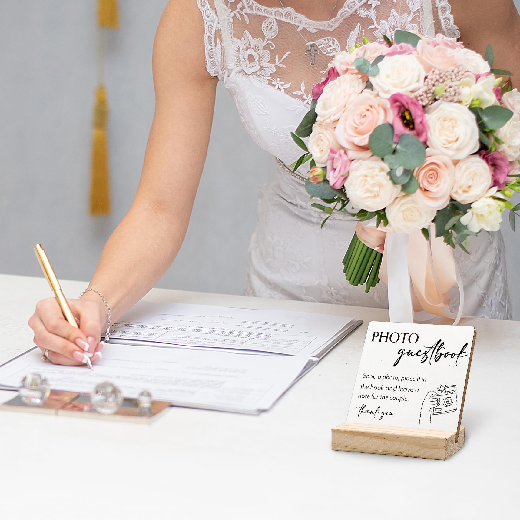 Elegant Wooden Wedding Guest Book Sign with Stand - Rustic Wedding Guestbook Plaque for Reception Decor - Perfect for Photo Guestbook & Wedding Guest Signing Table