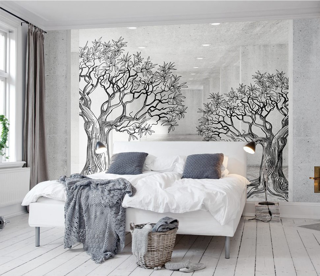 Sketchy Twin Trees Wallpaper Murals - Peel & Stick Removable Wall Decor for Living Room, Bedroom, Nursery | Nature-Inspired Botanical Design | Easy DIY Home Transformation