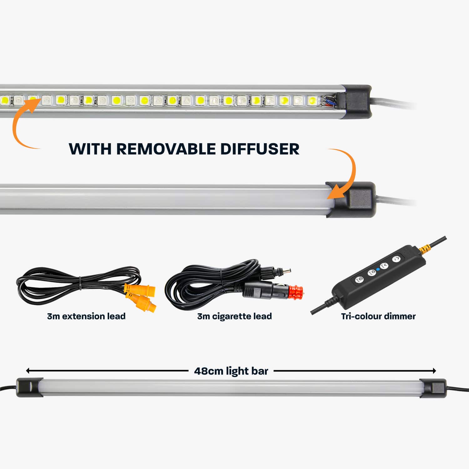 50cm Tri-Color LED Light Bar Kit with Diffuser - Waterproof RGB Lighting for Cars, Boats, Motorcycles & Home Decoration