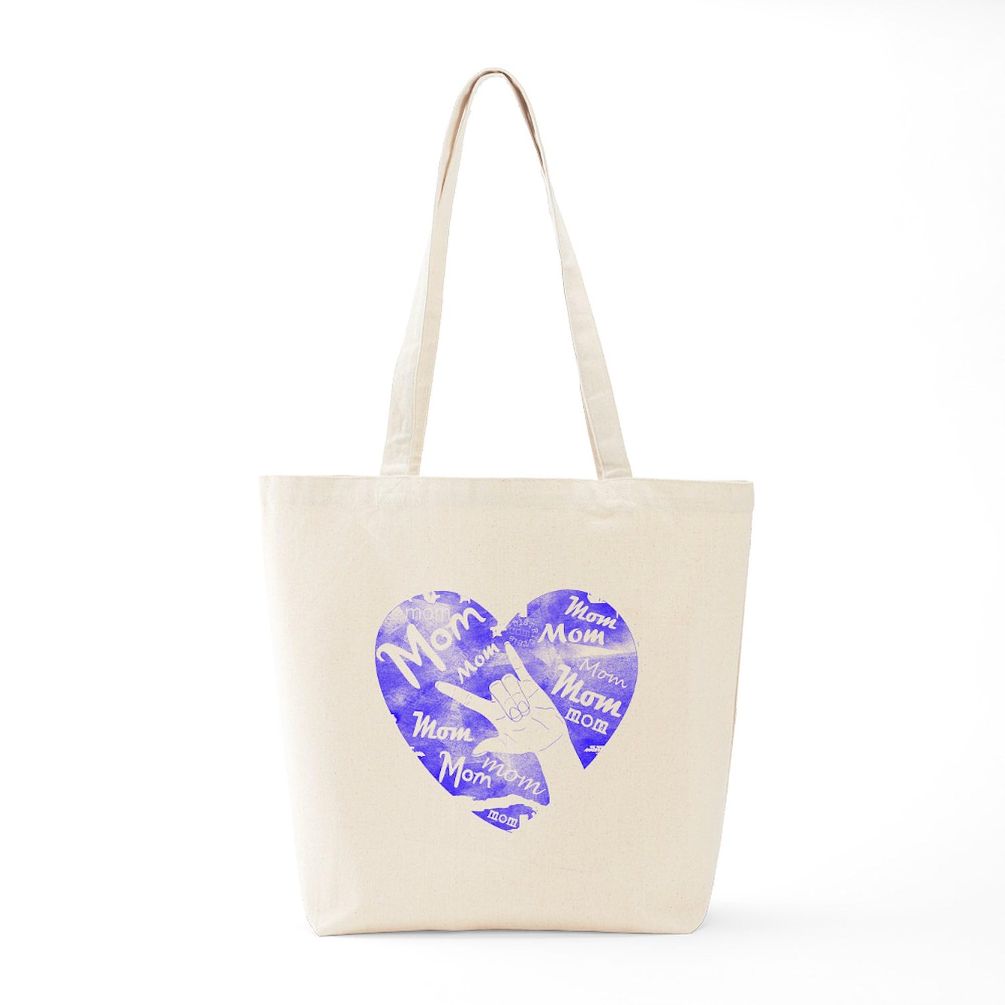 LOVE MY MOM ASL Tote Bag - Natural Canvas Reusable Shopping Bag for Women | Perfect for Groceries, Beach Trips & Mother's Day Gifts