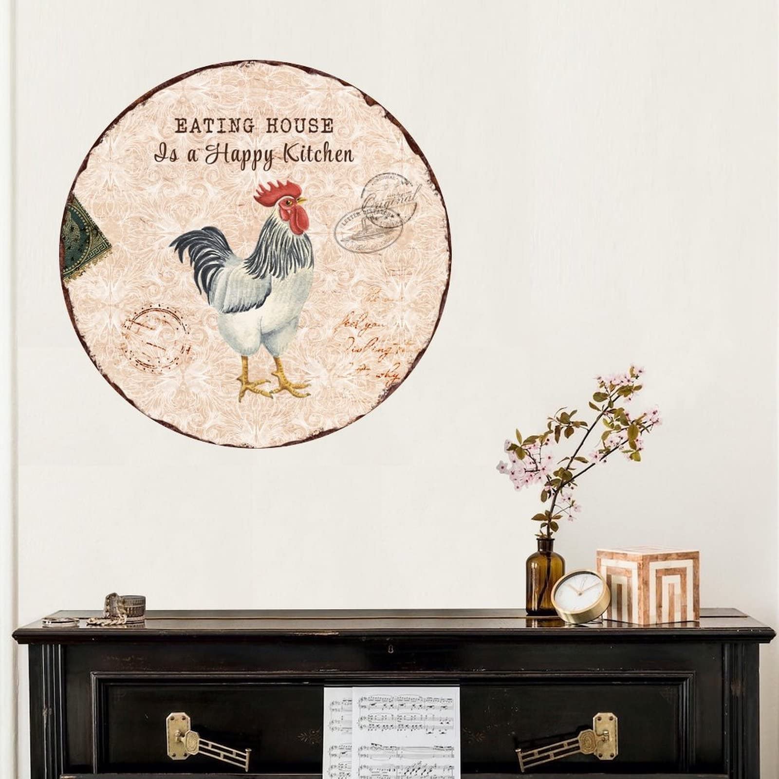 Happy Kitchen Rooster Wall Stickers - Removable Hen & Cockerel Vinyl Decals for Home Decor, Dorm, Playroom, Office | Perfect for Farmhouse Kitchen, Country Style Dining Room & Chicken Themed Nursery