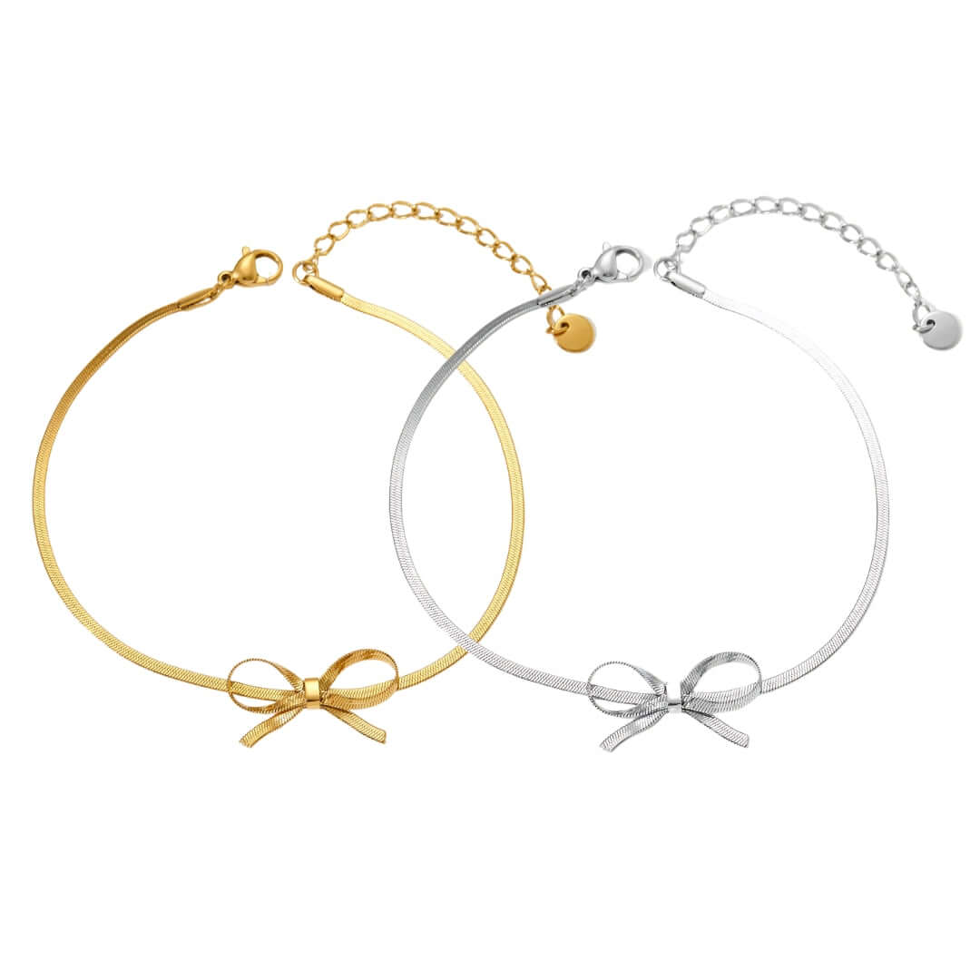 Elegant Gold Bow Herringbone Anklet Chain for Women - APJ536 | Perfect for Beach Vacations, Summer Outfits & Boho Style Accessories