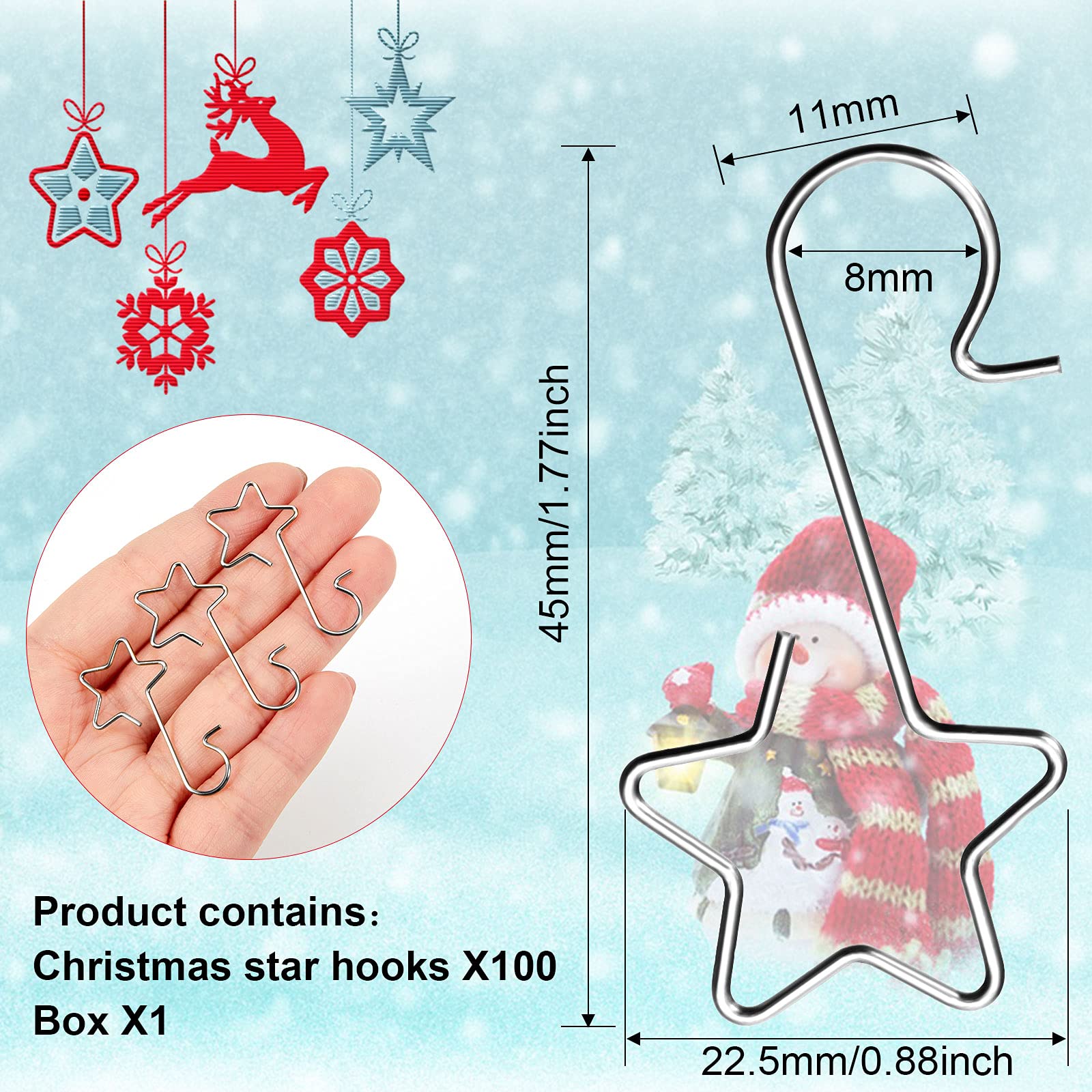 100-Piece Stainless Steel Star-Shaped Christmas Ornament Hooks - Silver Xmas Tree Hangers for Holiday Decorations, Party Supplies & Festive Home Decor