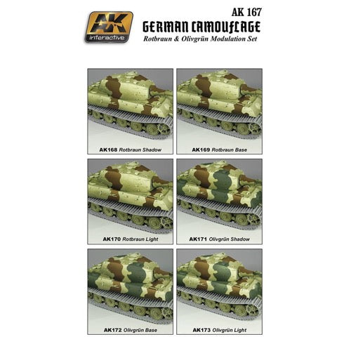 AK Interactive AK167 German Green & Brown Modulation Paint Set - Acrylic Model Paints for Military Miniatures & Scale Models - Perfect for WWII Tank & Aircraft Dioramas