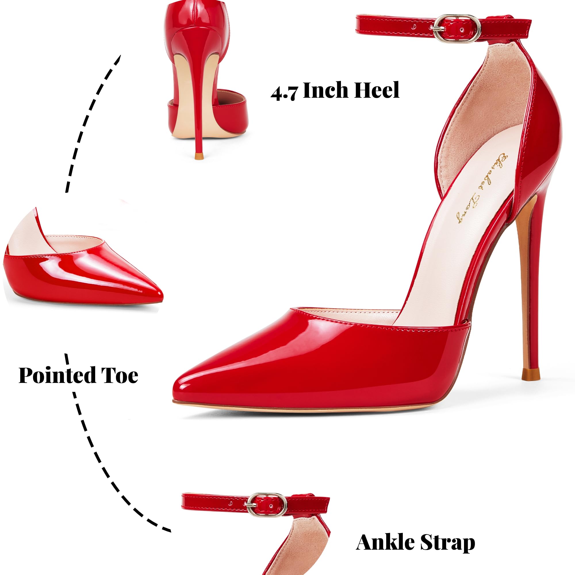 Elegant Elisabet Tang Women's High Heel Pumps - D'Orsay Ankle Strap Pointed Toe Stiletto Heels with Rhinestones for Party, Wedding & Special Occasions | Perfect for Evening Events, Date Nights & Formal Gatherings