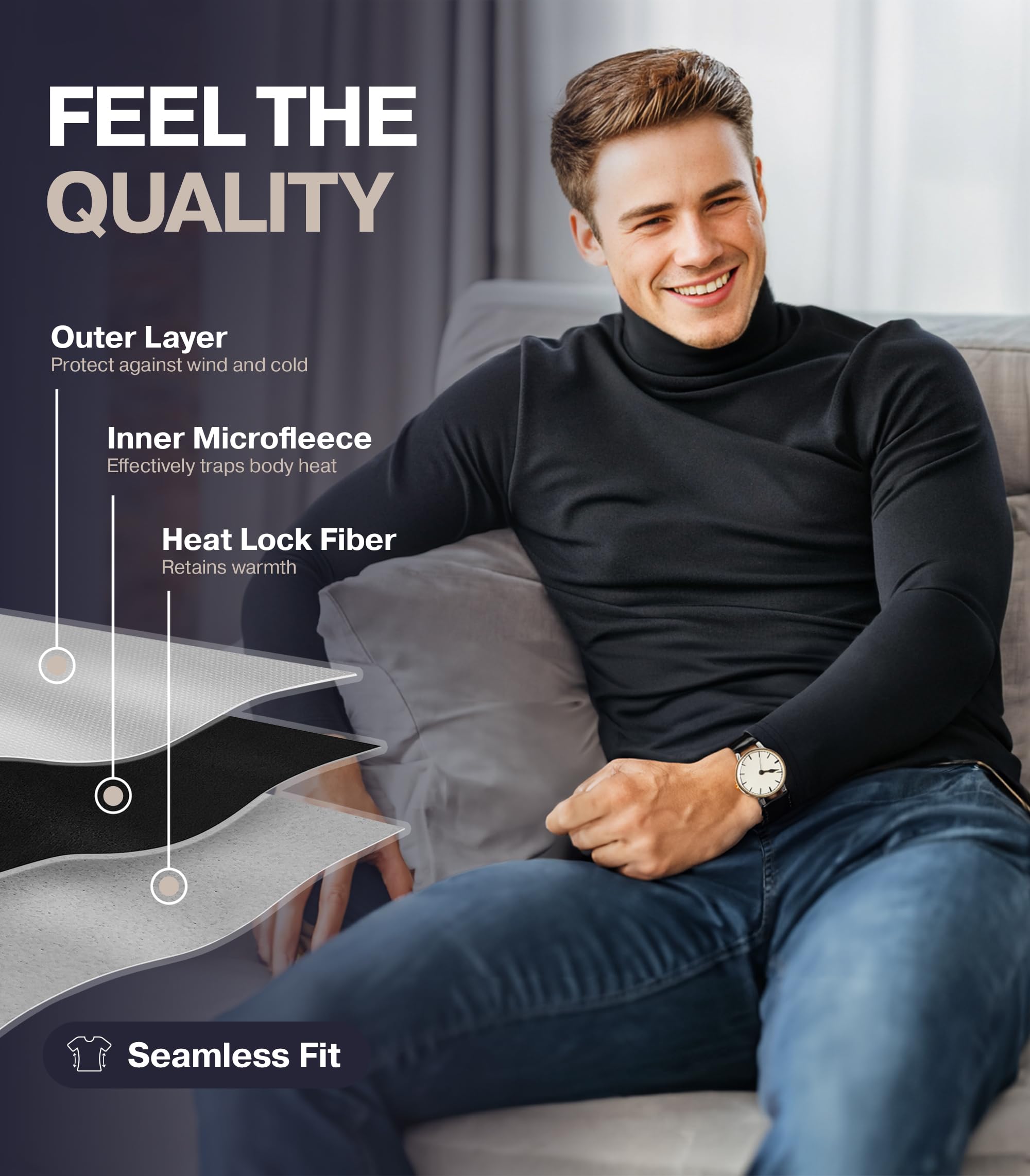 ThermoJohn Men's Long Sleeve Thermal Compression Shirt - Base Layer for Cold Weather - Winter Workout, Hiking & Outdoor Activities