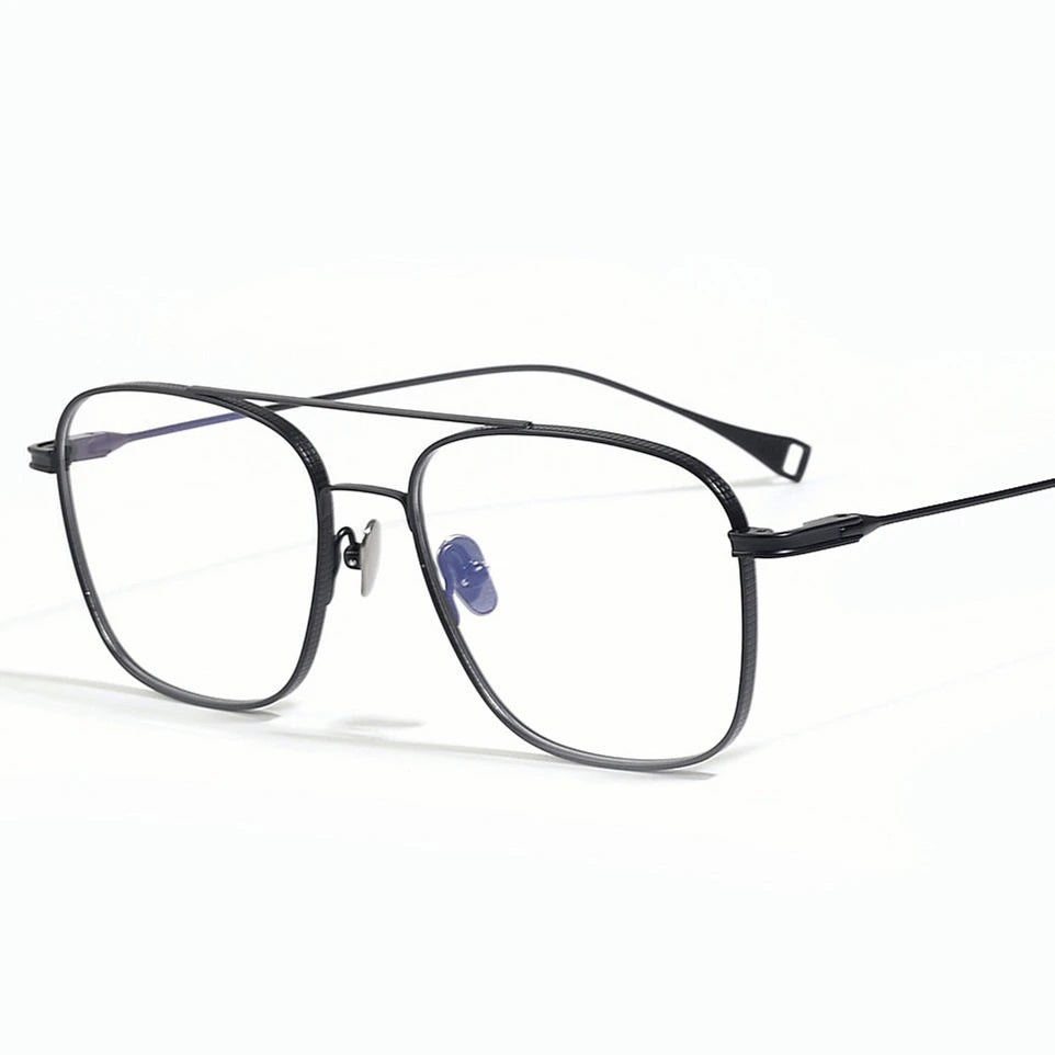 Stylish Unisex Black Titanium Square Double Bridge Eyeglasses Frame 49015 - Perfect for Work, Reading & Fashion Accessories