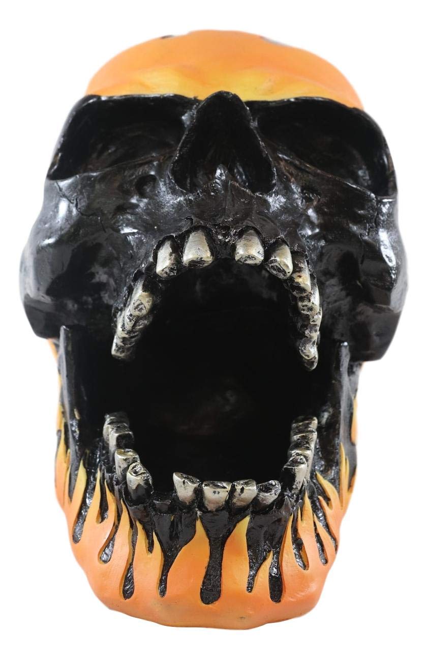 Ebros Gift Ghost Hell Biker Orange Flame Hot Rod Skull Ashtray Figurine - 6.5