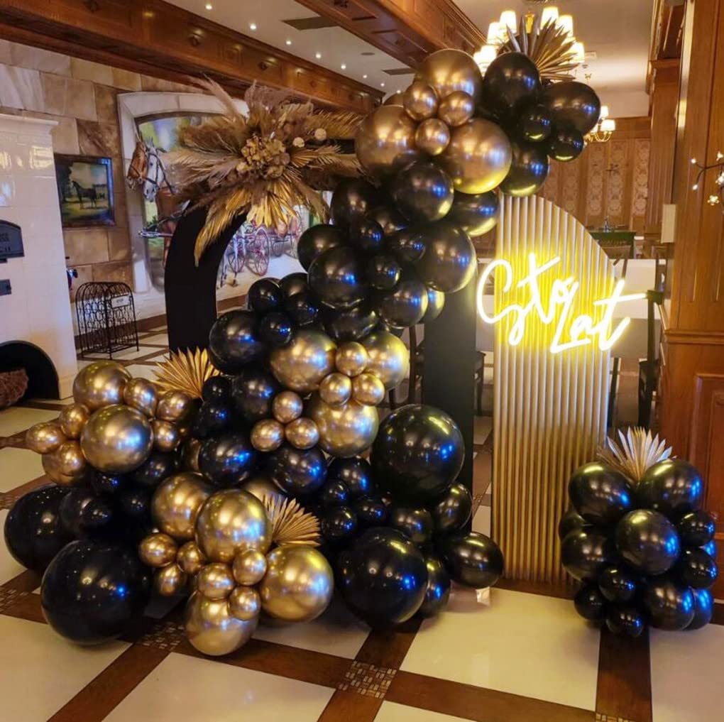 Black and Gold Balloon Garland Arch Kit - 148pcs Graduation Party Decorations for 2023 Graduation Ceremony, Photo Backdrop & Celebration Decor