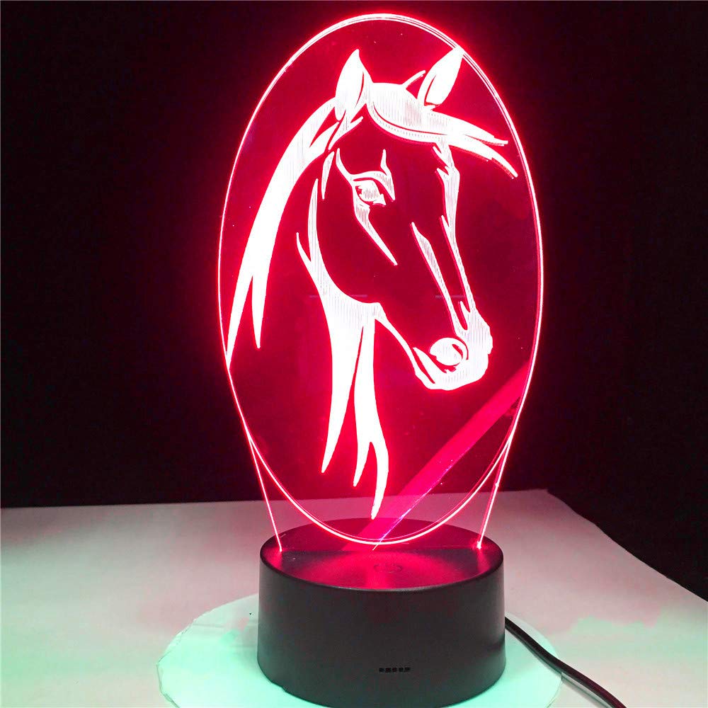 3D Horse Night Light LED Touch Switch Table Lamp - 7 Color Changing Optical Illusion Desk Decor for Kids Room, Nursery, Christmas Gift, Birthday Present, Home Decoration (Perfect for Bedside, Study Desk, and Gift Giving)