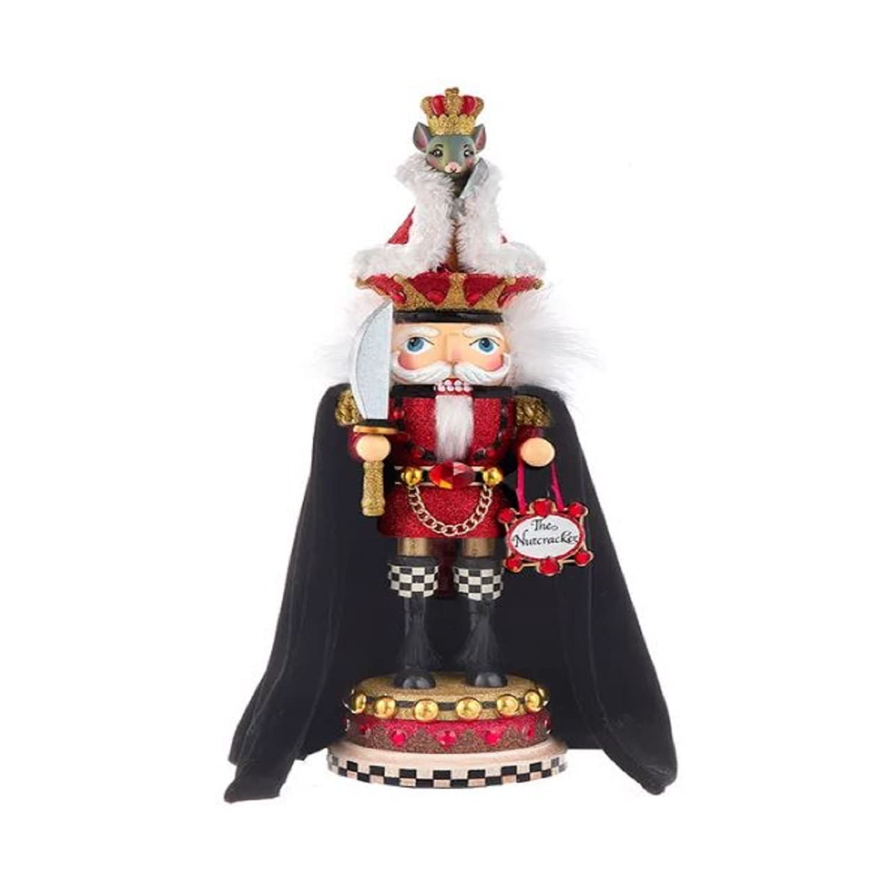 Kurt Adler 18-Inch Hollywood Nutcracker Mouse King - Red & Black Glittered Gemstone Christmas Decor for Holiday Tree, Mantel & Festive Home Decor