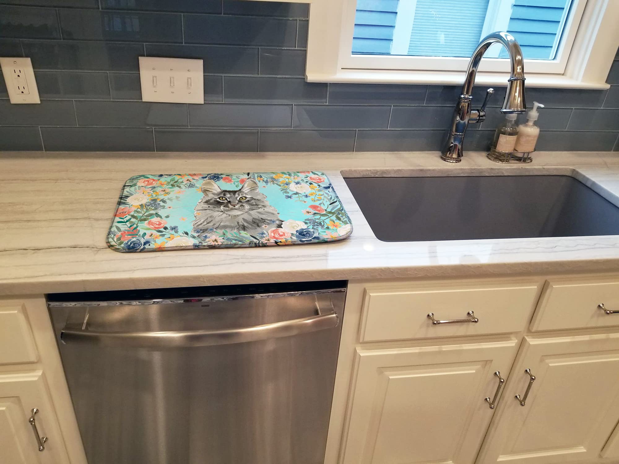 Maine Coon Dish Drying Mat - Absorbent Kitchen Counter Pad for Dishes, 14x21