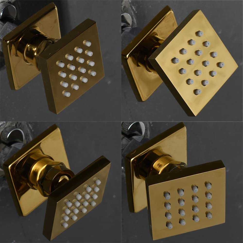 Premium 6-Piece Square Massage Body Jets Shower Set - Polished Gold Solid Brass Wall-Mounted Spray Nozzles for Spa-Like Relaxation | Perfect for Bathroom Renovation & Luxury Shower Experience