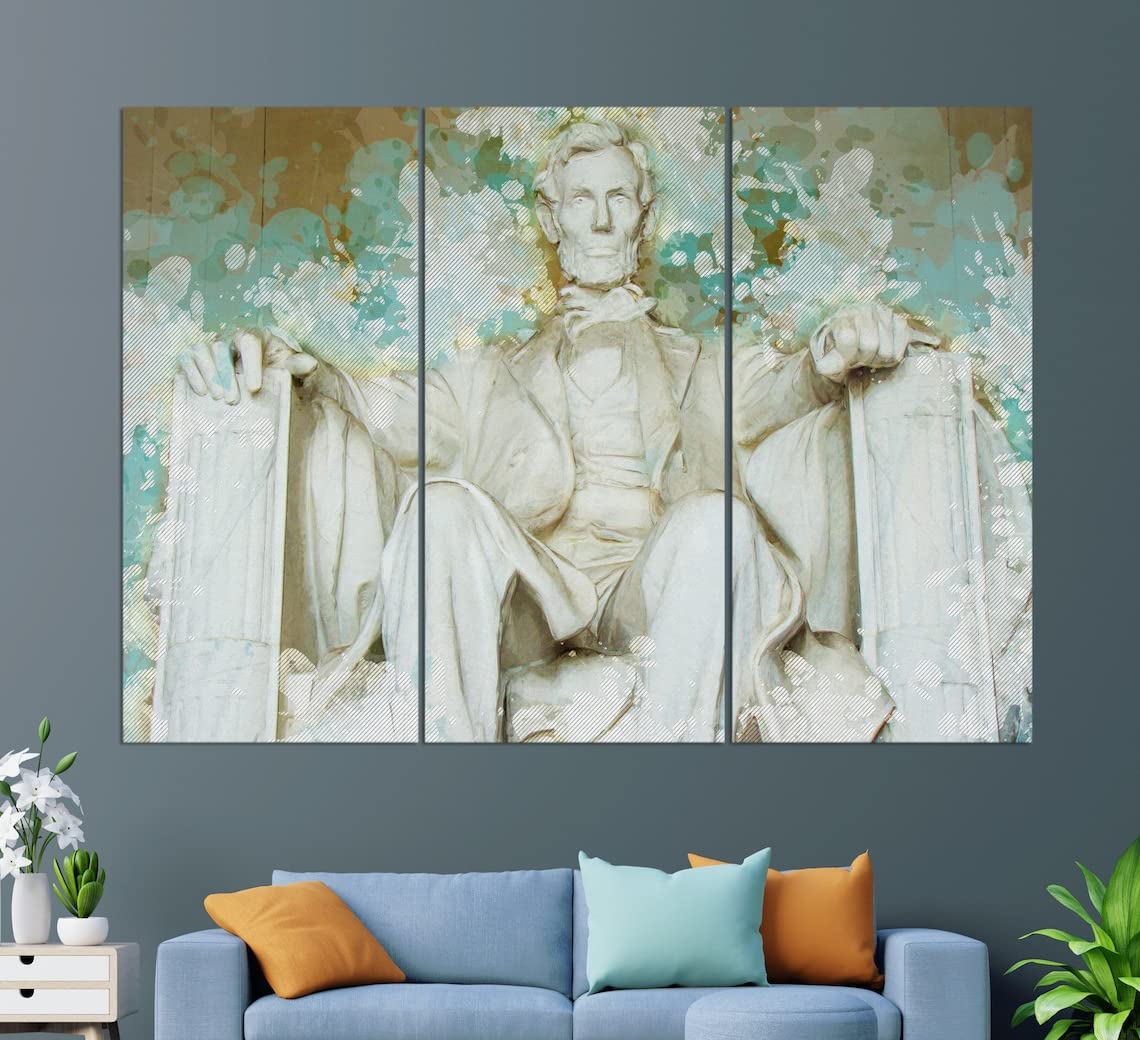 Lincoln Memorial Canvas Print - Abstract Washington DC Painting, Vintage Wall Art Decor for Home & Office | Perfect for Living Room, Bedroom, or Office Space