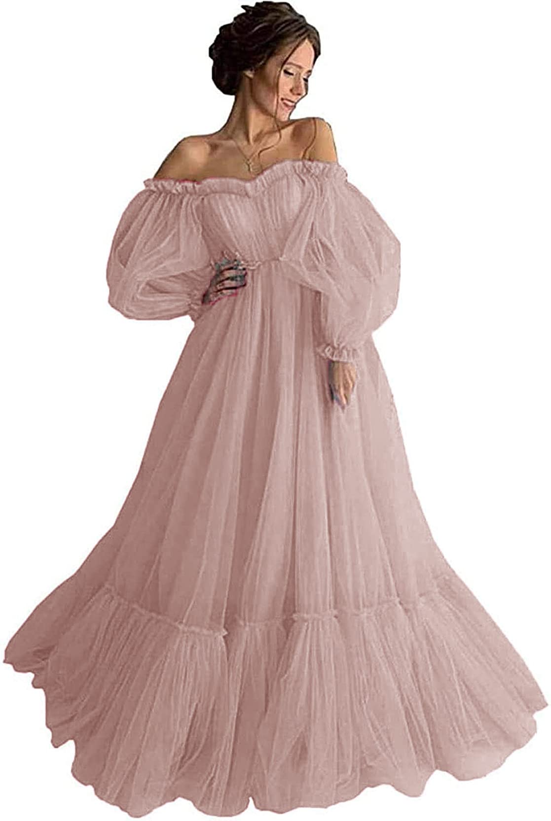 Elegant Off Shoulder Puffy Sleeve Prom Dress for Women - Long Tulle Ball Gown with Sweetheart Neckline for Formal Evening Party, Homecoming, Wedding & Special Occasions