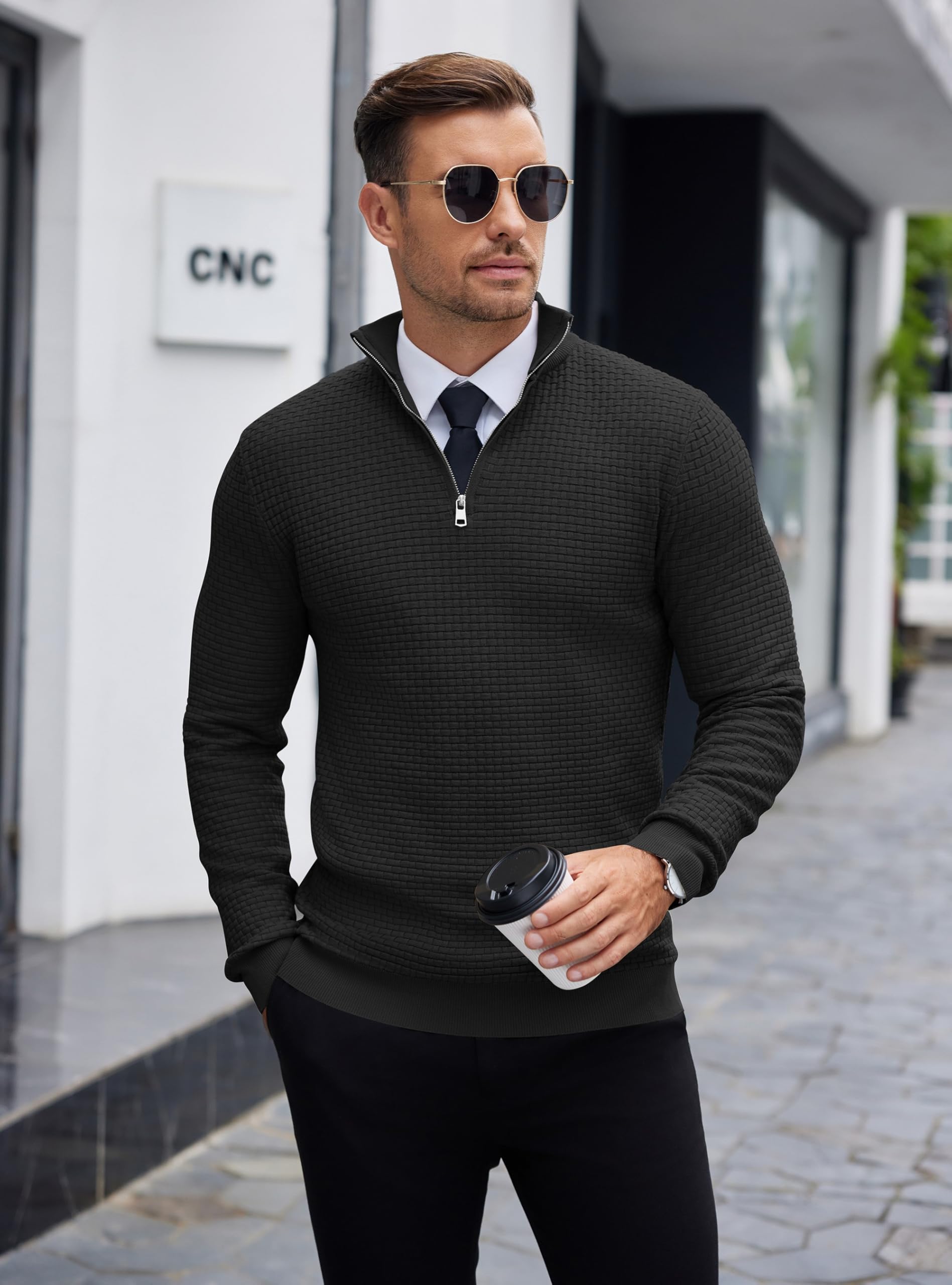 COOFANDY Men's Slim Fit Lightweight Quarter Zip Sweater - Mock Neck Knit Pullover for Casual & Business Wear | Perfect for Office, Travel & Outdoor Activities