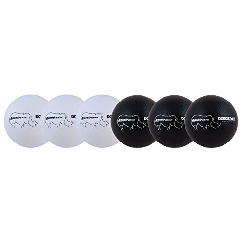 Premium 6.3 Inch Rhino Skin Dodgeball Set - 3 White & 3 Black Balls (Set of 6) - Perfect for Gym Class, Team Sports & Outdoor Play