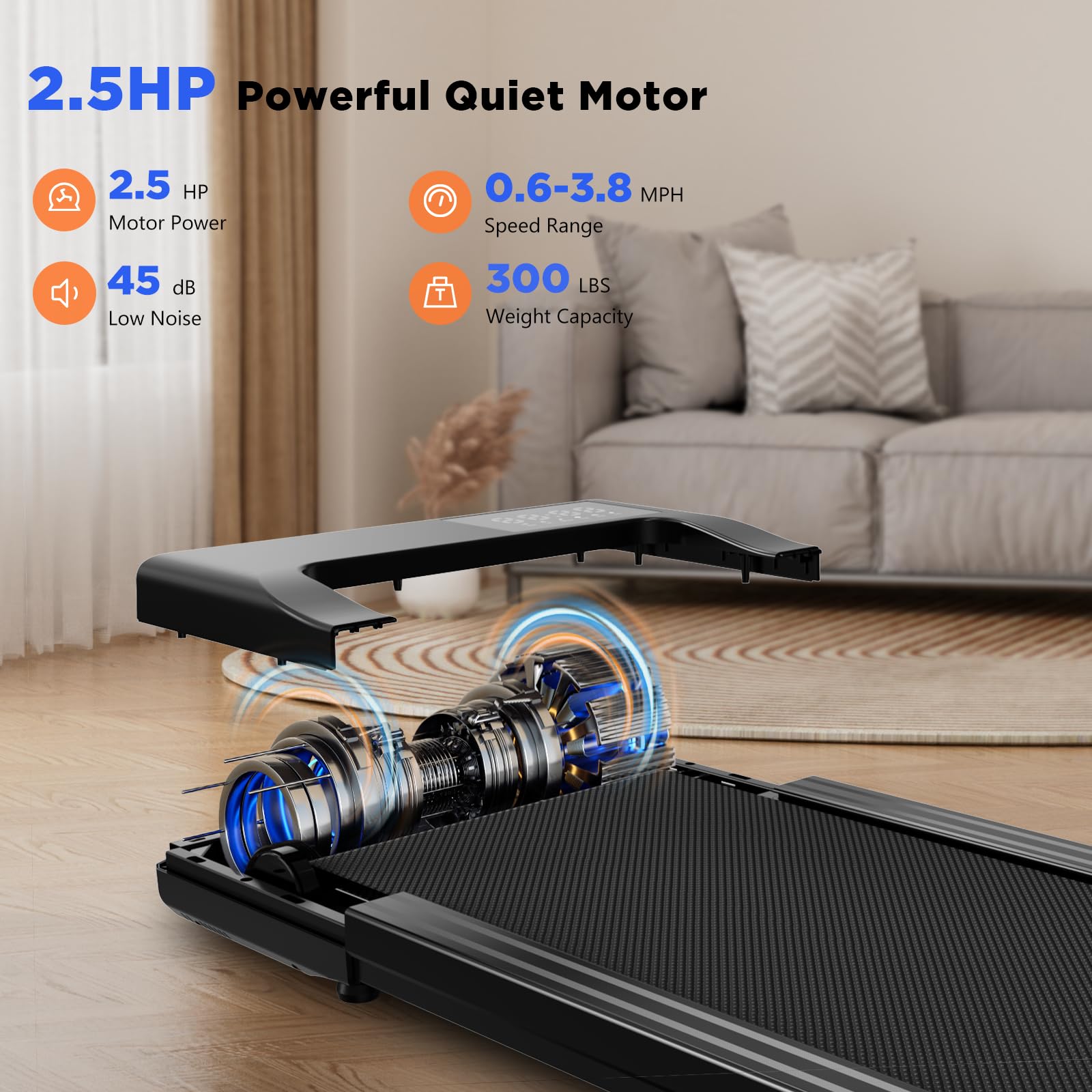 SupeRun 3-in-1 Under Desk Treadmill - 2.5HP Portable Walking Pad with Remote Control & LED Display, Quiet Walking Jogging Machine for Home Office Use (250 lbs Capacity) - Perfect for Workouts While Working or Watching TV