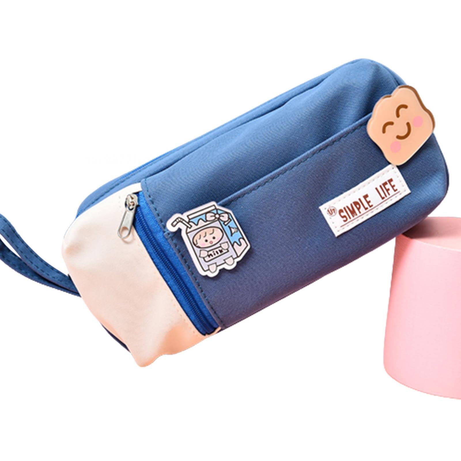 Krimo Double Compartment Pencil Case & Makeup Bag for School, Office & Travel - Multi-Layer Organizer for Pens, Cosmetics & Accessories - Perfect for Students, Women & Men (Blue) - Ideal for Backpack, Desk & On-The-Go Use
