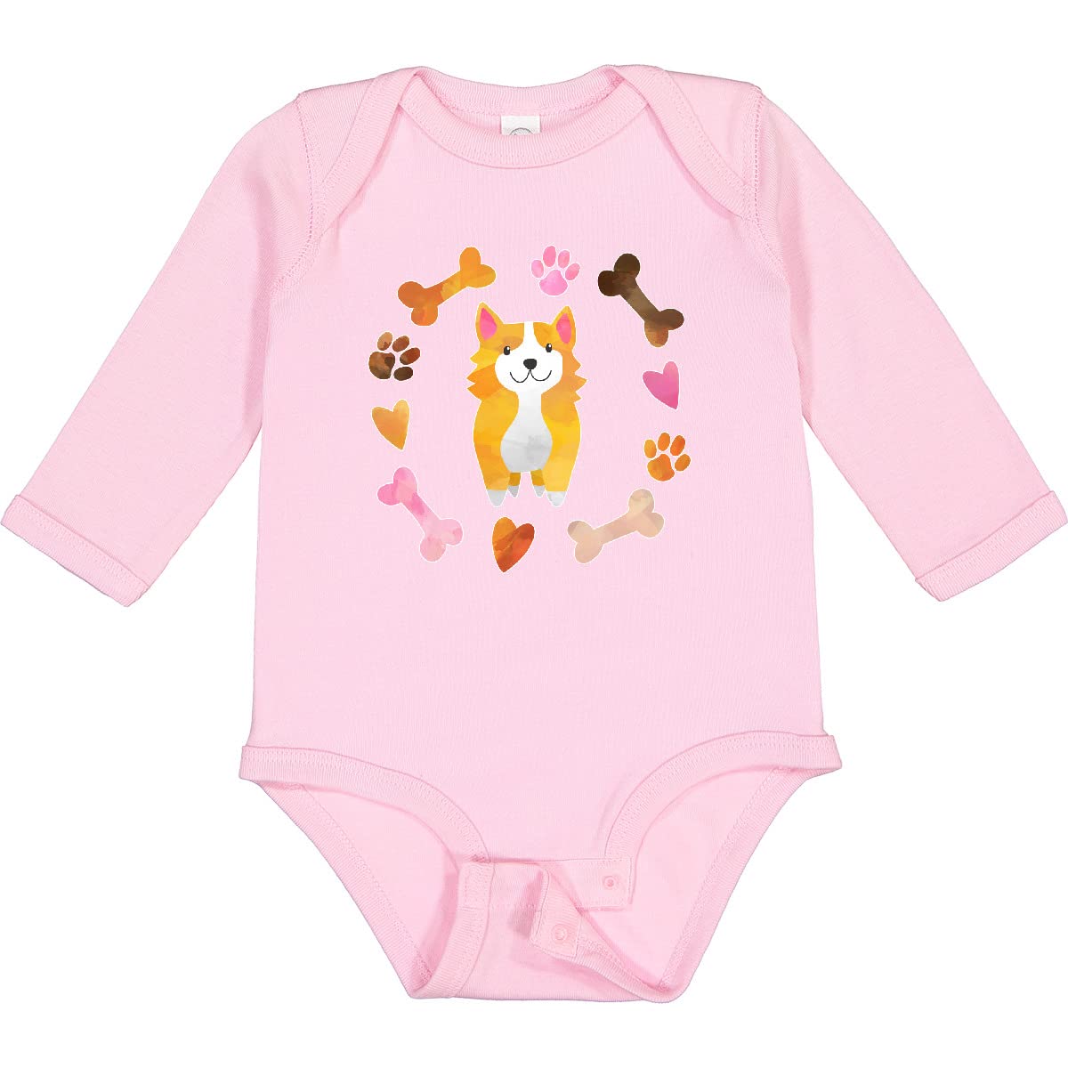 Inktastic Adorable Corgi Puppy Valentine's Day Long Sleeve Bodysuit - Hearts & Bones Print - Perfect for Valentine's Gifts, Baby Showers & Photo Shoots