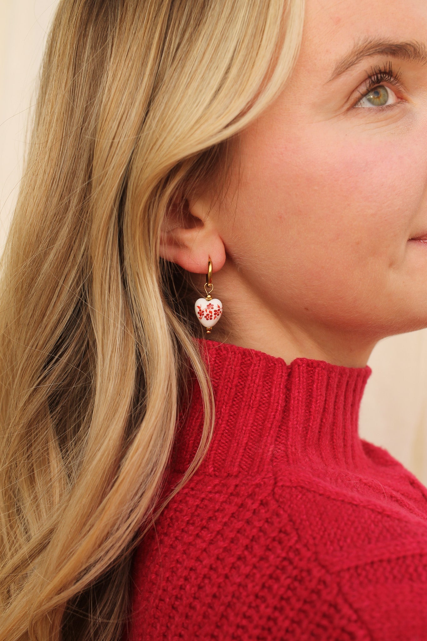 Red Mini Bella Hoop Earrings - Dainty Gold Hoops for Women, Everyday Wear & Special Occasions